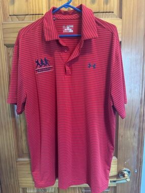 Under Armour Red Polo with Black Micro-Striping